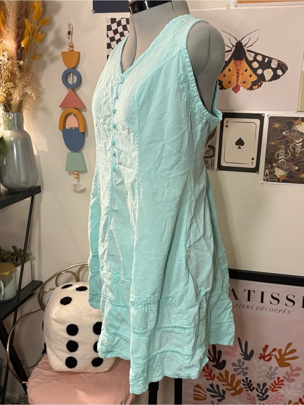 Turquoise Embroidered ButtonāFront Dress - Picture 5 of 9